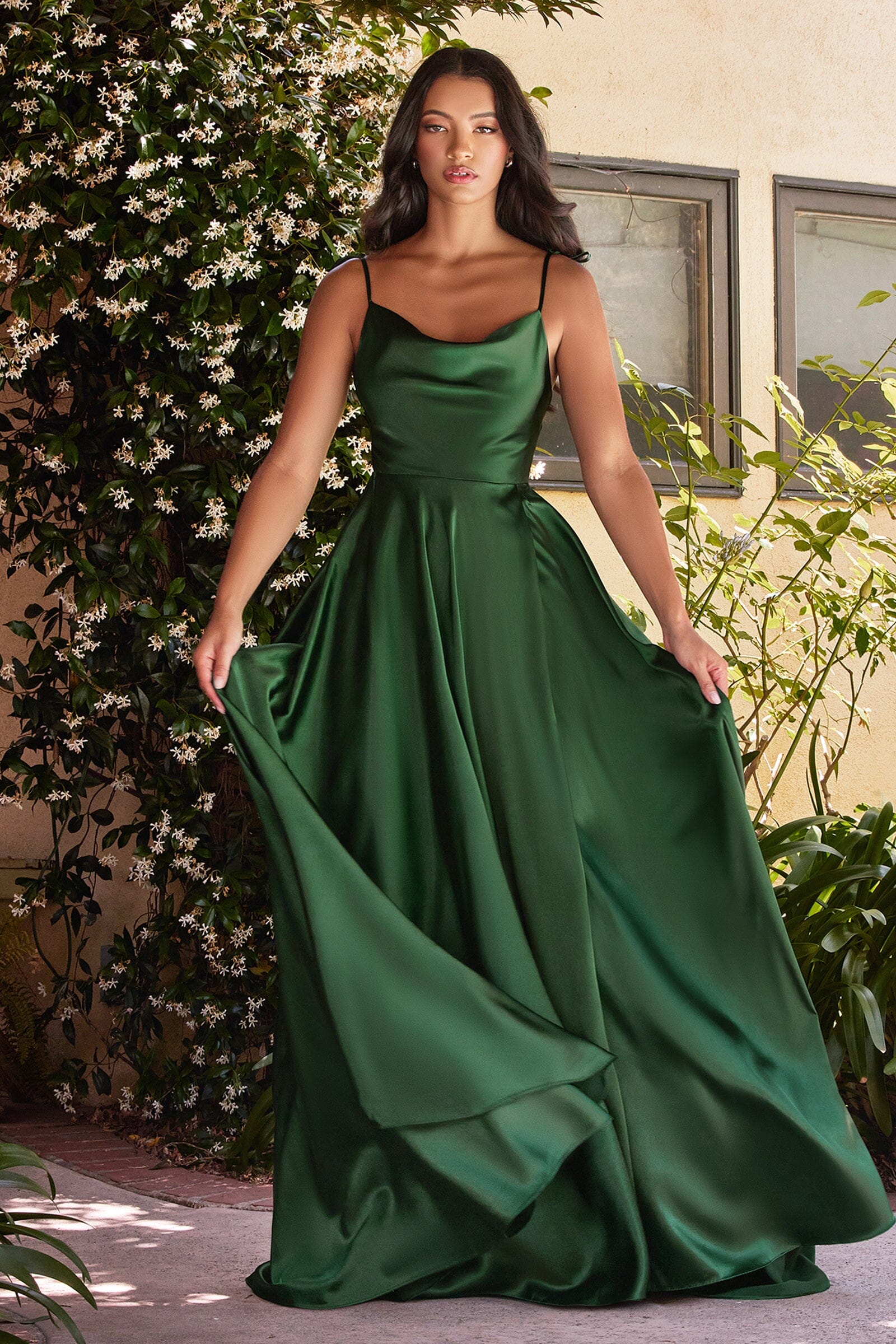 Cinderella Divine Emerald Green Cowl store A-line Satin Formal Gown 10