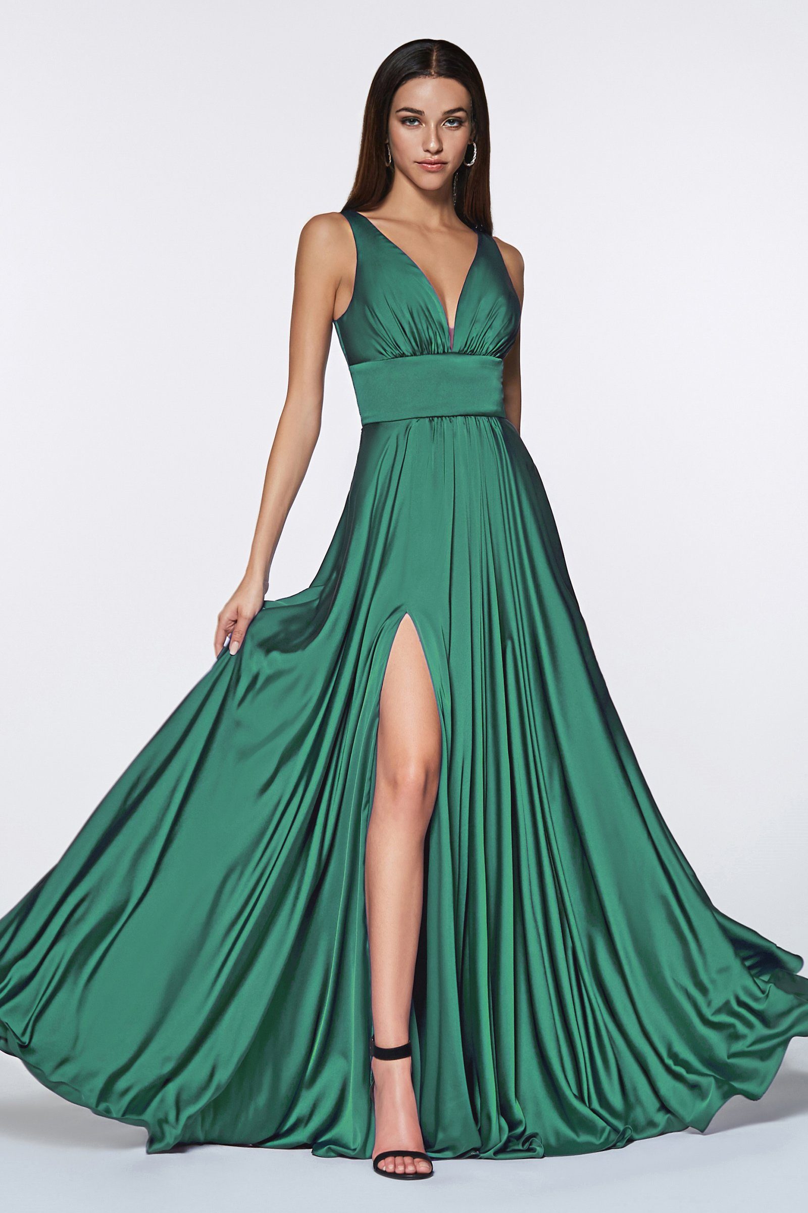 Cinderella Divine Emerald Green Cowl A-line Satin Side Slit shops Formal Gown 8