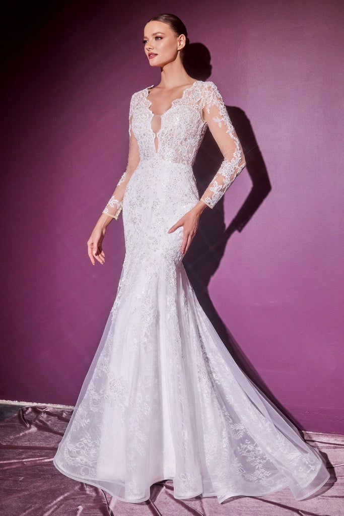 Long Sleeve Lace Bridal Gown by Cinderella Divine CD951W – ABC Fashion