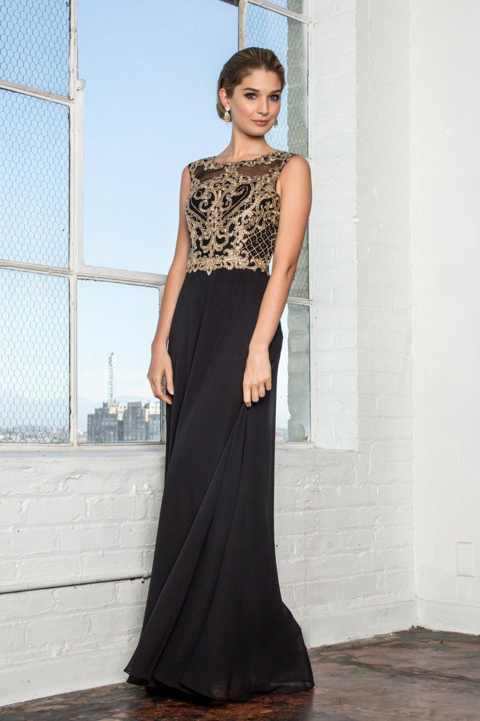 Black and 2025 gold sleeveless dress