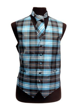 Men's Turquoise Plaid Vest with Neck Tie L / Turquoise