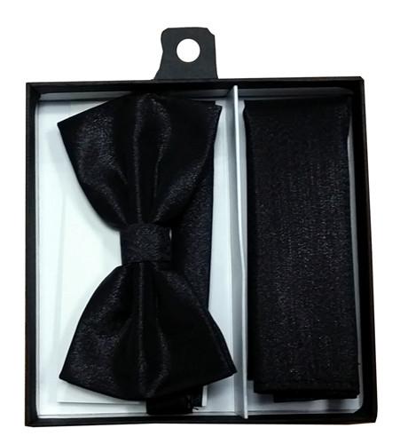 Metallic Black Bow Tie with Pocket Square (Pointed Tip)-Men's Bow Ties-ABC Fashion