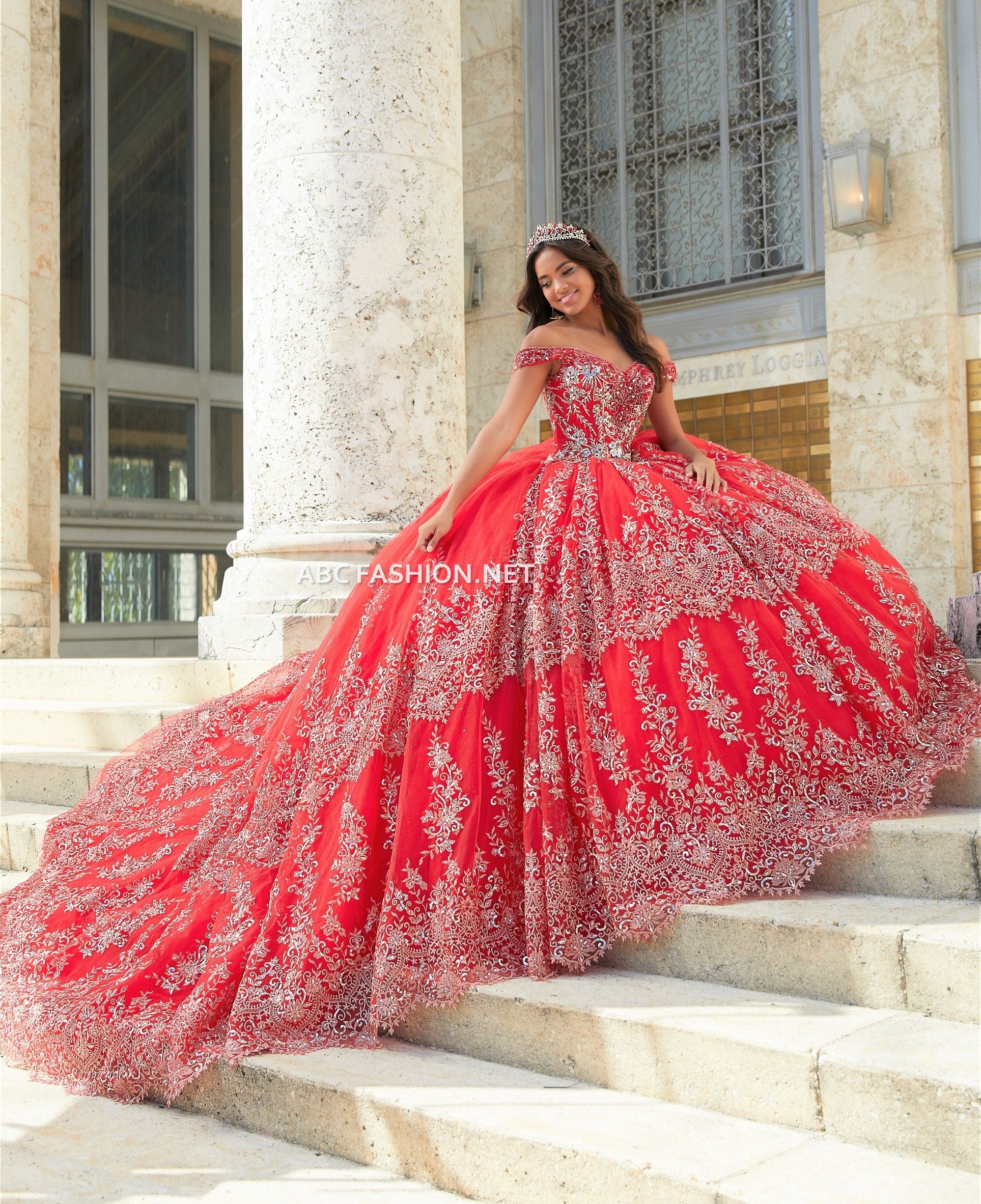 quinceanera red cinderella dress