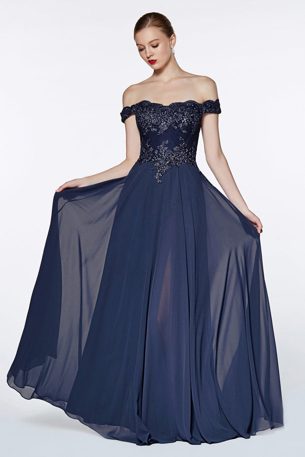 Off Shoulder Lace Bodice Gown by Cinderella Divine 7258 – ABC Fashion
