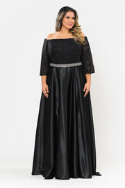 Plus Size Embroidered Long Off Shoulder Dress by Poly USA W1064