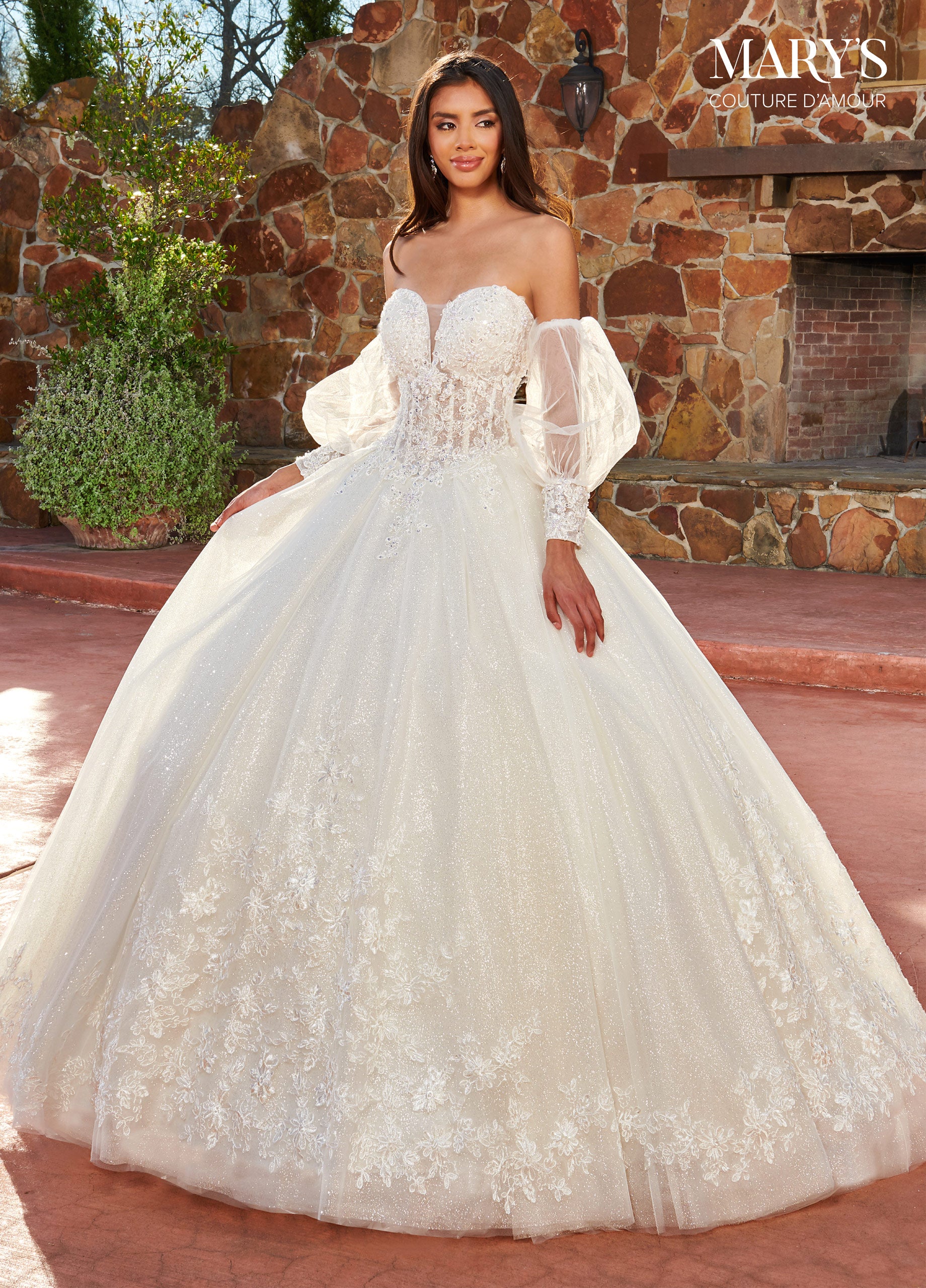 Long puff sleeve wedding dress hotsell