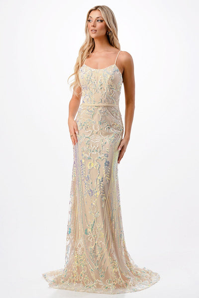 Gold Sequin Applique Gown