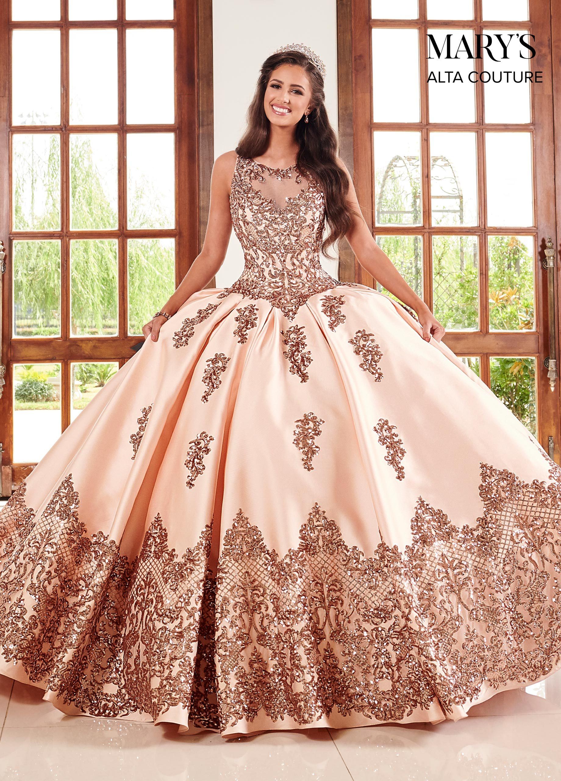 champagne rose gold quinceanera dress