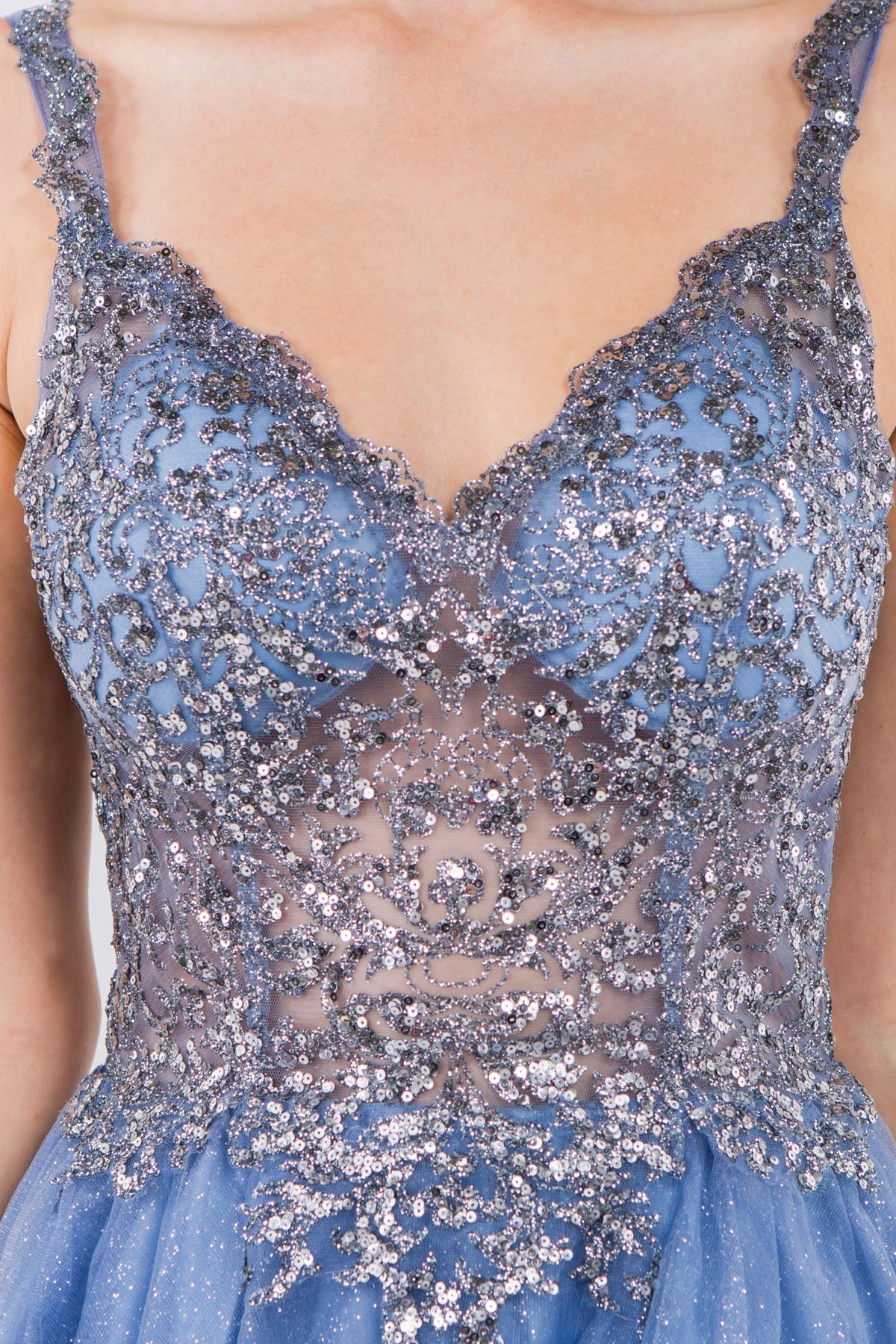 Short Sheer Bodice Glitter Dress by Elizabeth K GS1967 – ABC Fashion