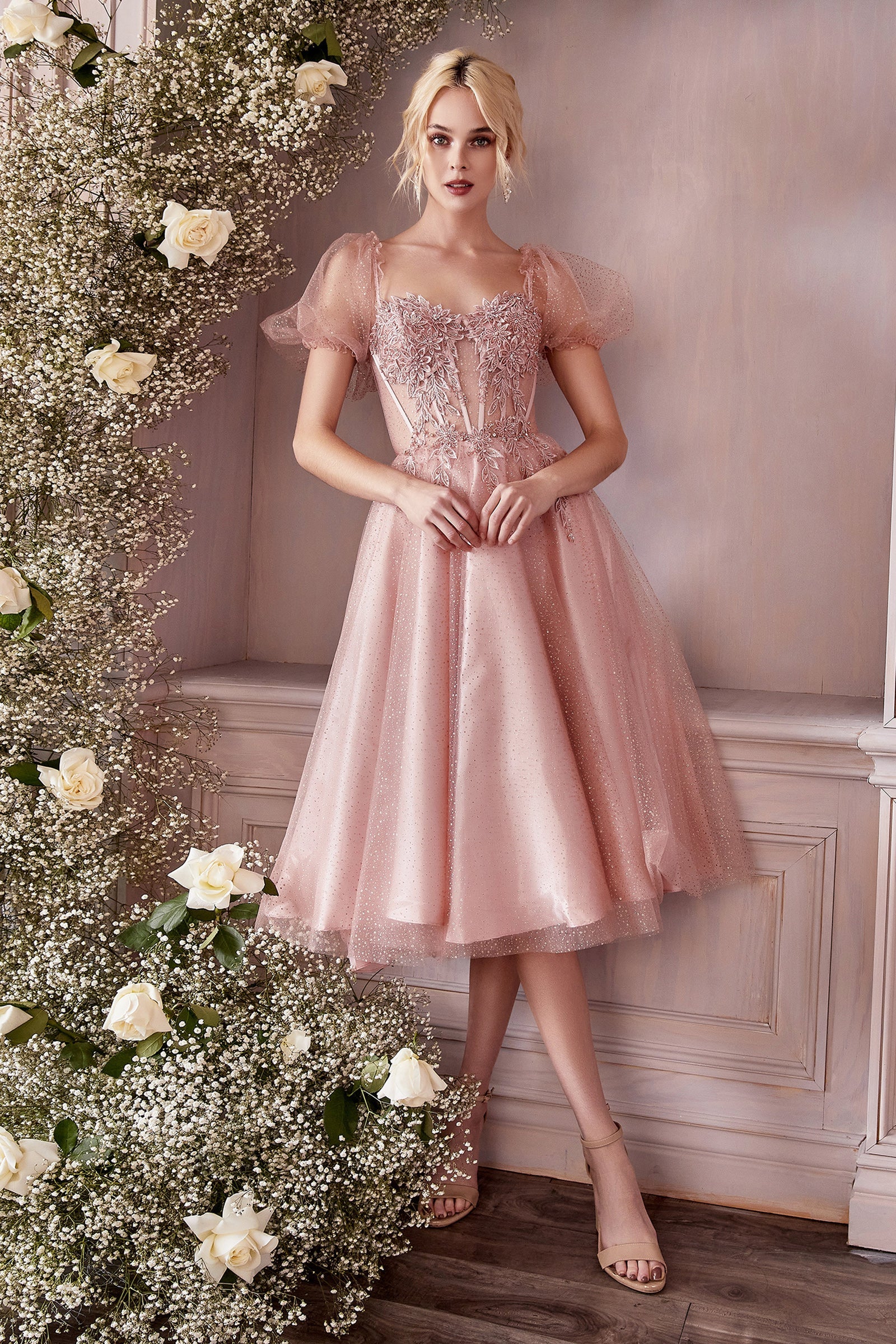 Pink Tulle Tea Length Dress