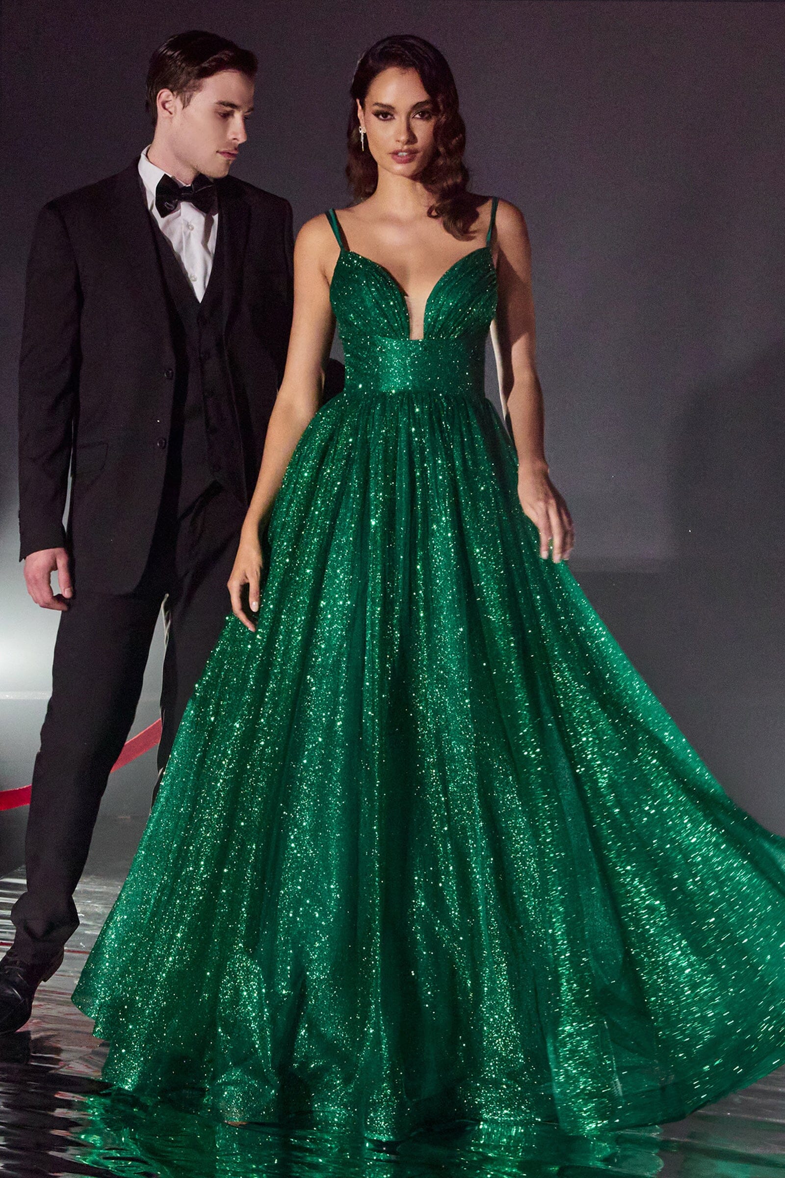 Cinderella Divine good Emerald Green Sleeveless Sequined Side Slit Formal Gown 12