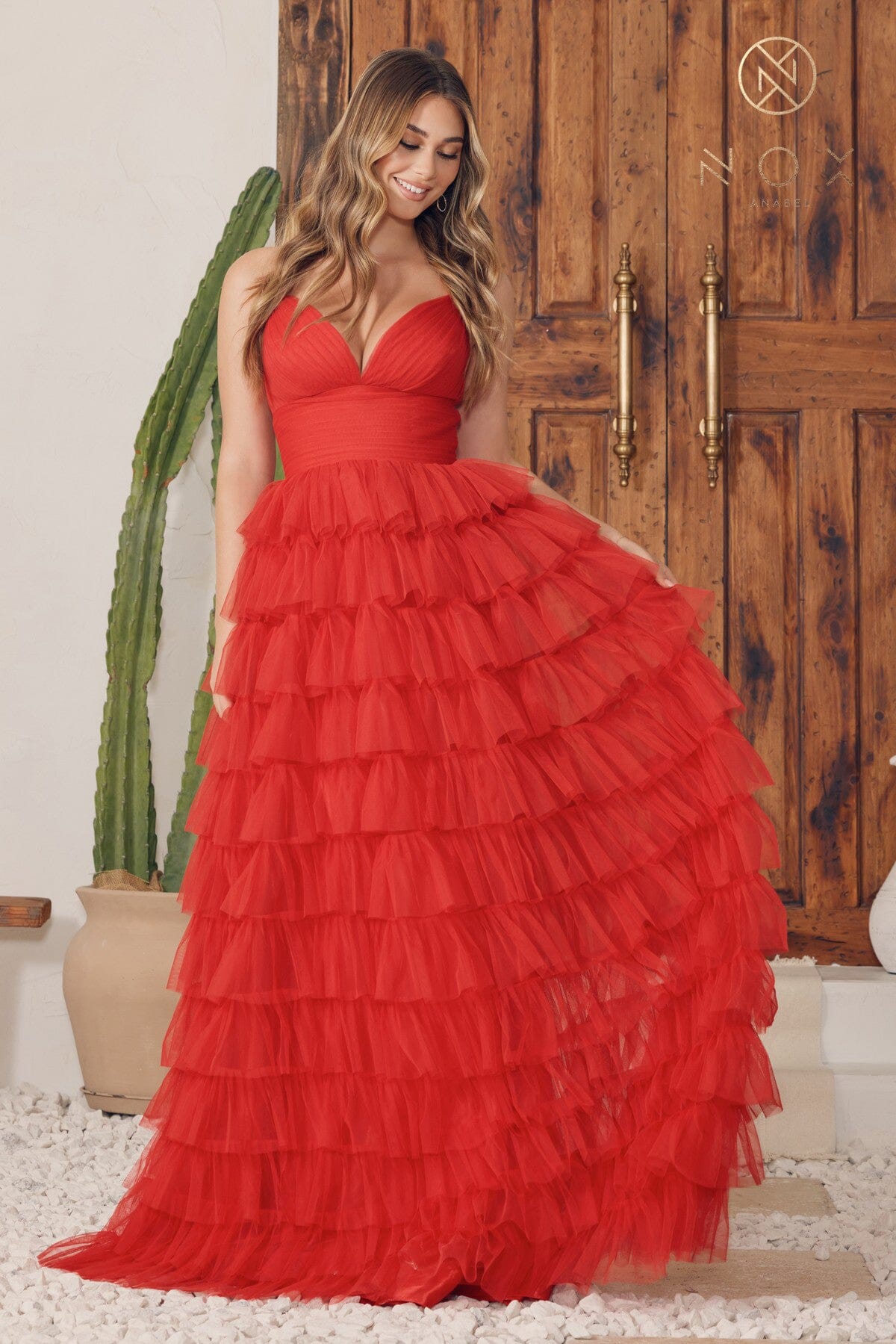 Sleeveless Ruffled Tulle Gown by Nox Anabel R1240 – ABC Fashion