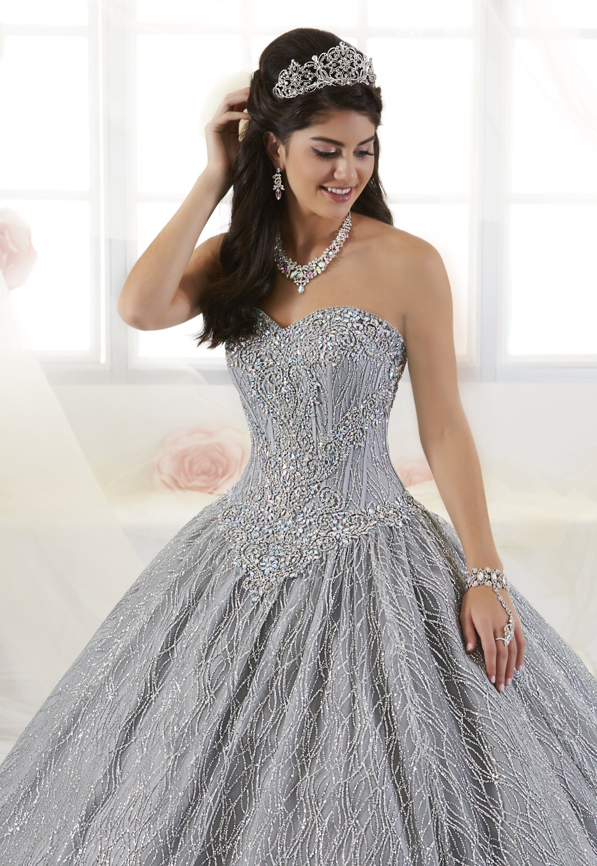 Strapless Glitter Quinceanera Dress by House of Wu 26896