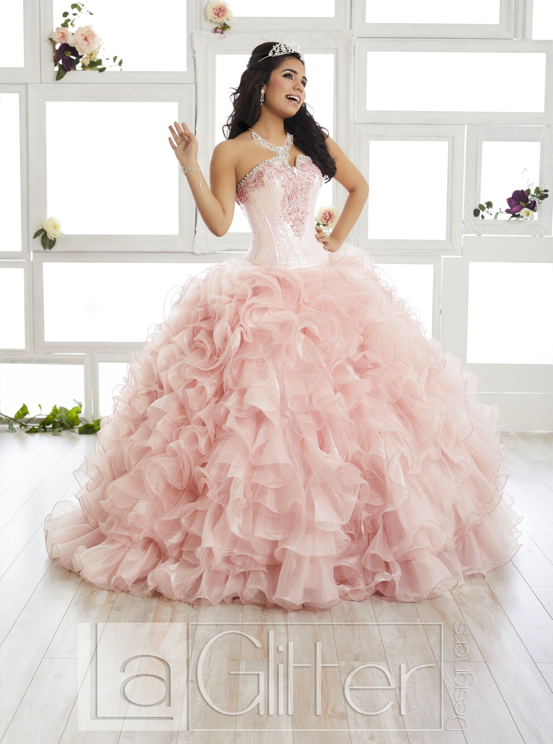 Coral and White Quinceanera Dresses