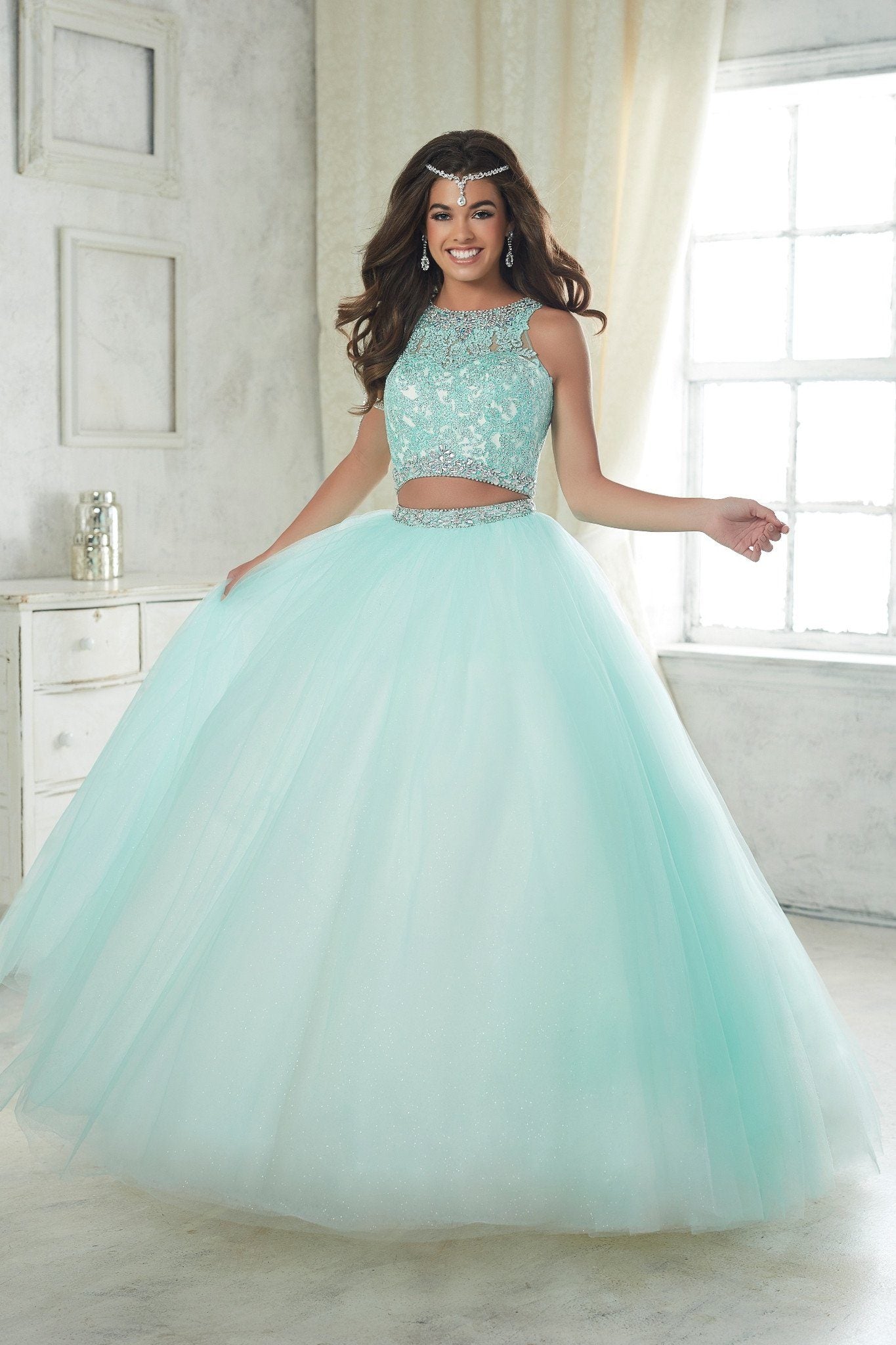 two piece champagne quince dress