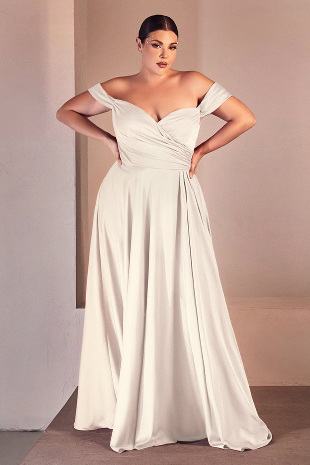 LADIVINE SATIN OFF THE SHOULDER CORSET OFF WHITE GOWN