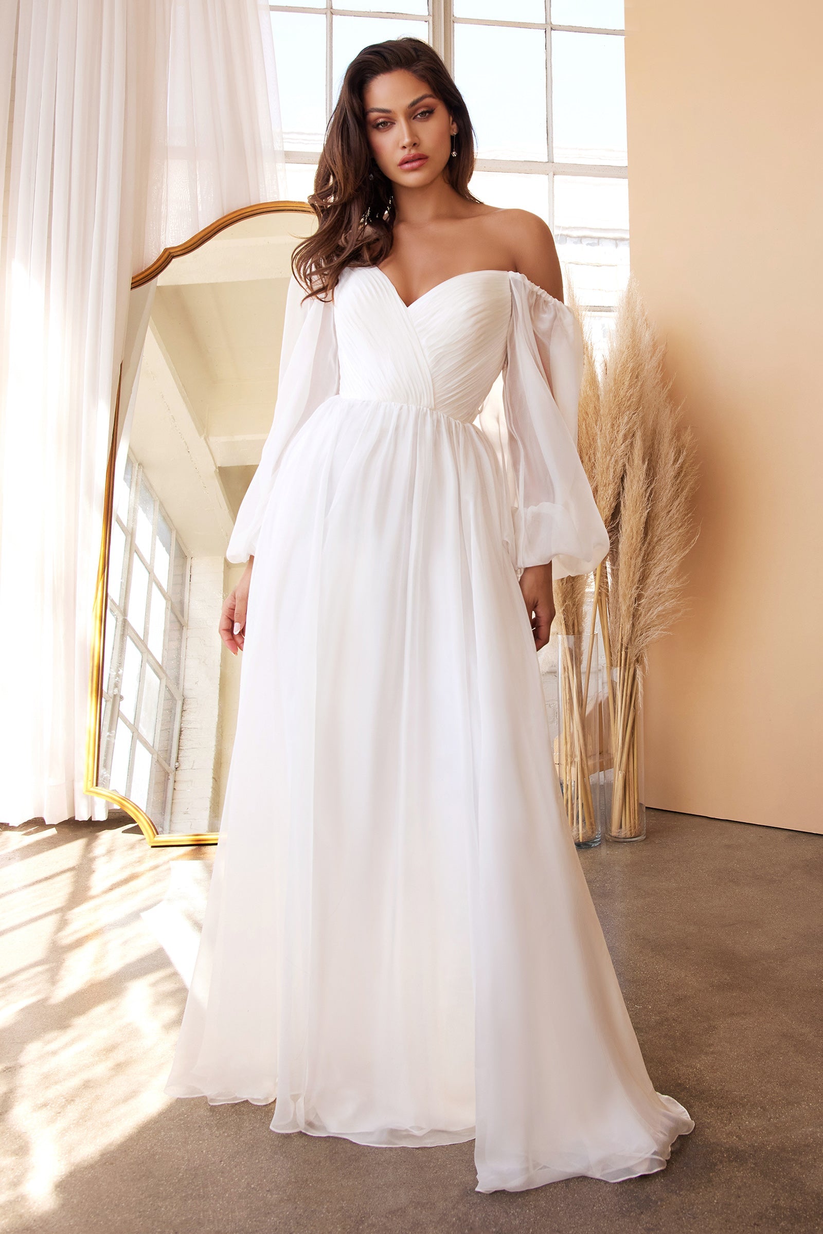 White Chiffon Strapless Long Dress