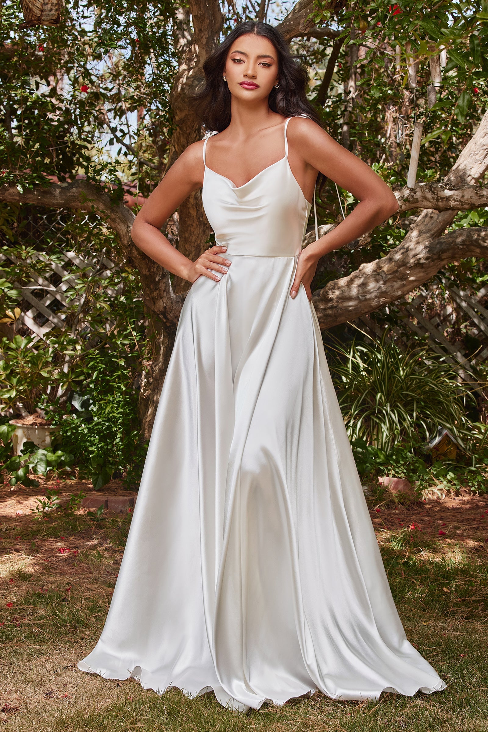 White Satin A-line Gown by Cinderella Divine BD104W – ABC Fashion